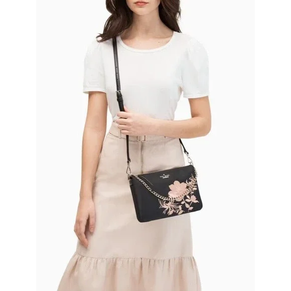 Kate Spade Dawn Place Embroidered Flower Madelyne Chain Crossbody Bag NWT $269